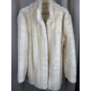 Vintage 70s Ivory Faux Fur Coat Old Hollywood Glam Mob Wife Aesthetic Medium